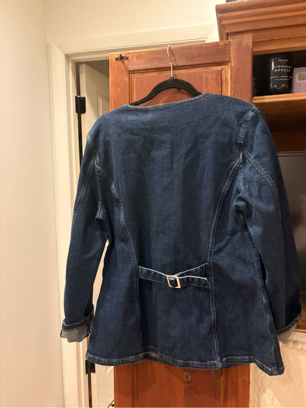 Classic Dark Blue Denim Jacket with Back Belt